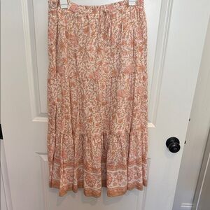 Bohemian Peach Floral Tiered Maxi Skirt
